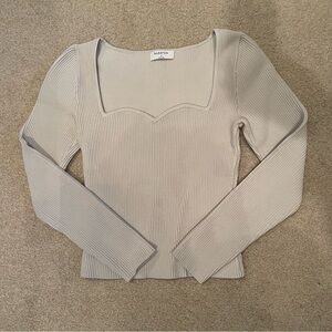 Aritzia Babaton Beige Ribbed Long Sleeve Top